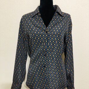 Elegant Black and Gold Patterned Button Down Shirt